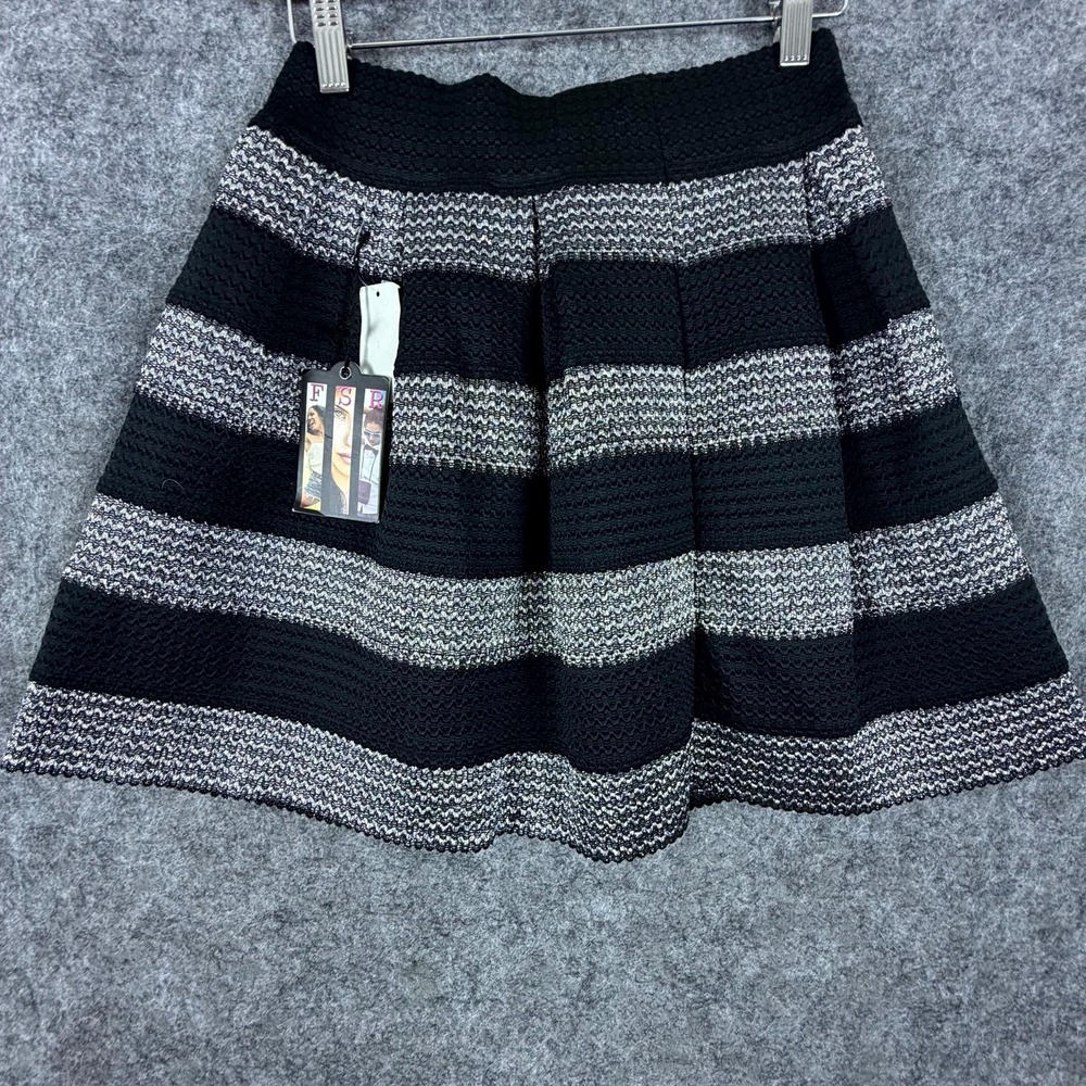 Fsr Mini Skirt Womens Large Black Silver Striped Textured Pleated Stretch Career